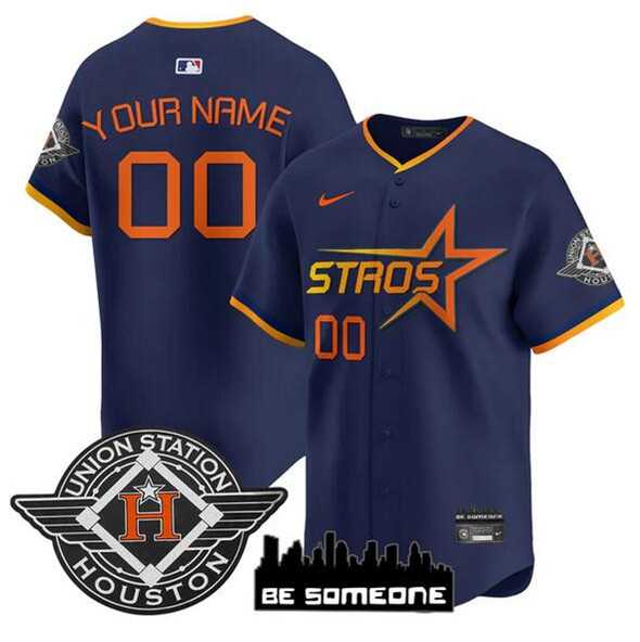 Mens Houston Astros Active Player Custom Navy 2025 City Connect Limited Stitched Baseball Jersey